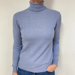 Pale Blue Purple Cashmere Polo Neck Jumper Medium