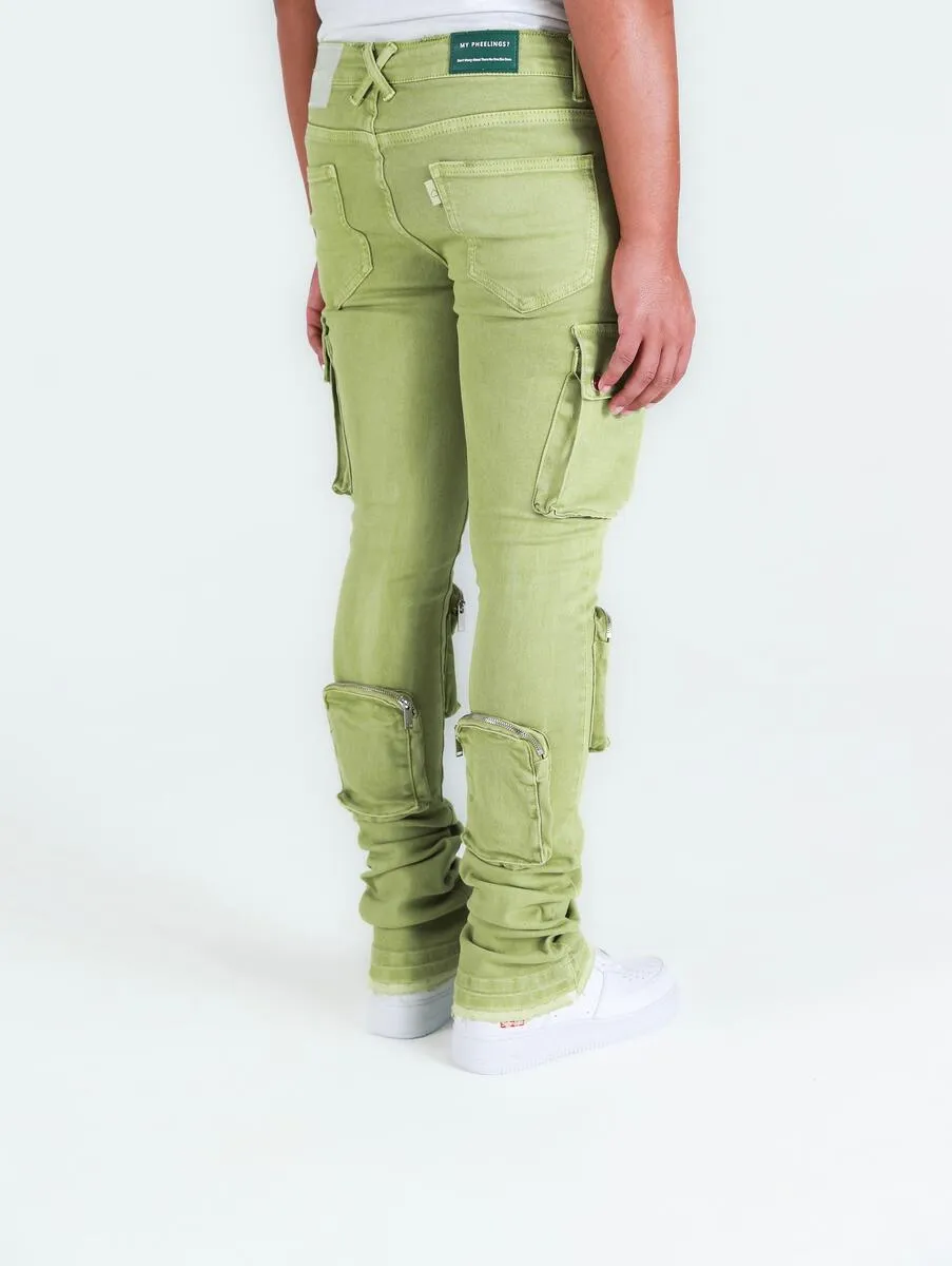 Pheelings NEVER LOOK BACK CARGO FLARE STACK DENIM (GOING GREEN)