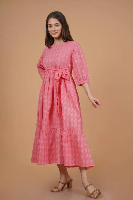 Pink Blossom Tiered Midi Dress