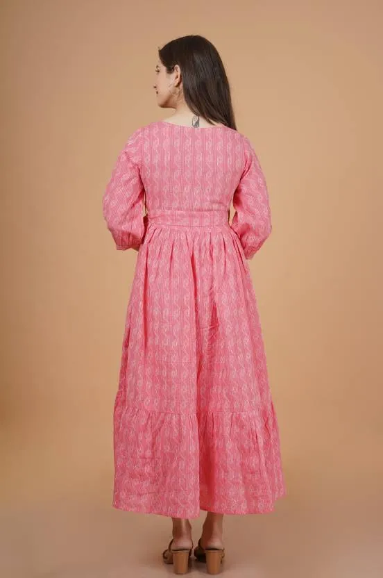Pink Blossom Tiered Midi Dress