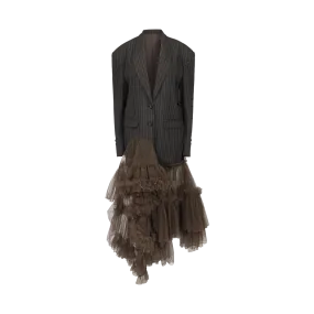 Pinstriped Blazer With Tulle Ruffles