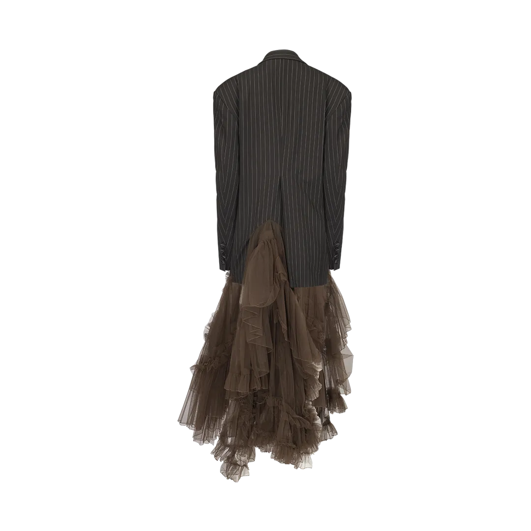 Pinstriped Blazer With Tulle Ruffles