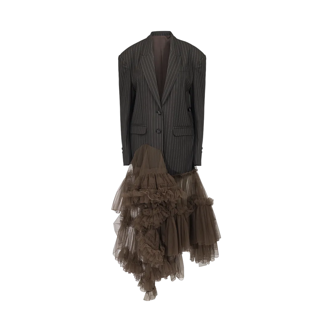 Pinstriped Blazer With Tulle Ruffles