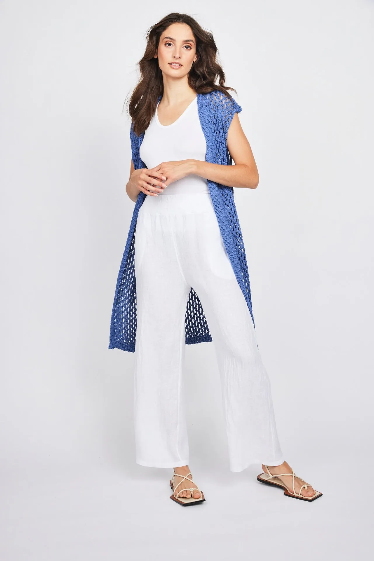 Pistache Linen Lounge Pant with Side Slits - White