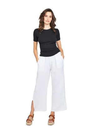 Pistache Linen Lounge Pant with Side Slits - White