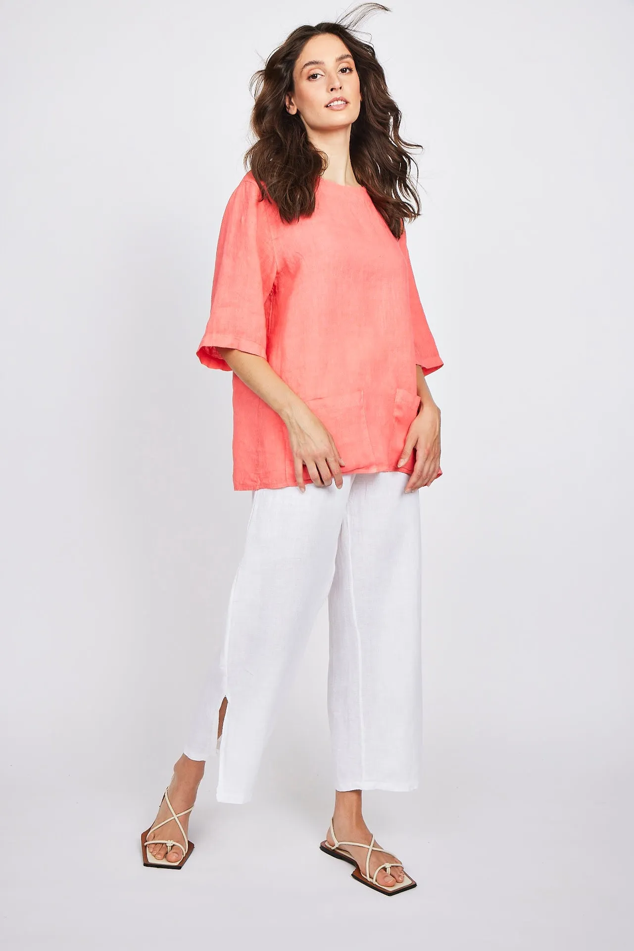Pistache Linen Lounge Pant with Side Slits - White