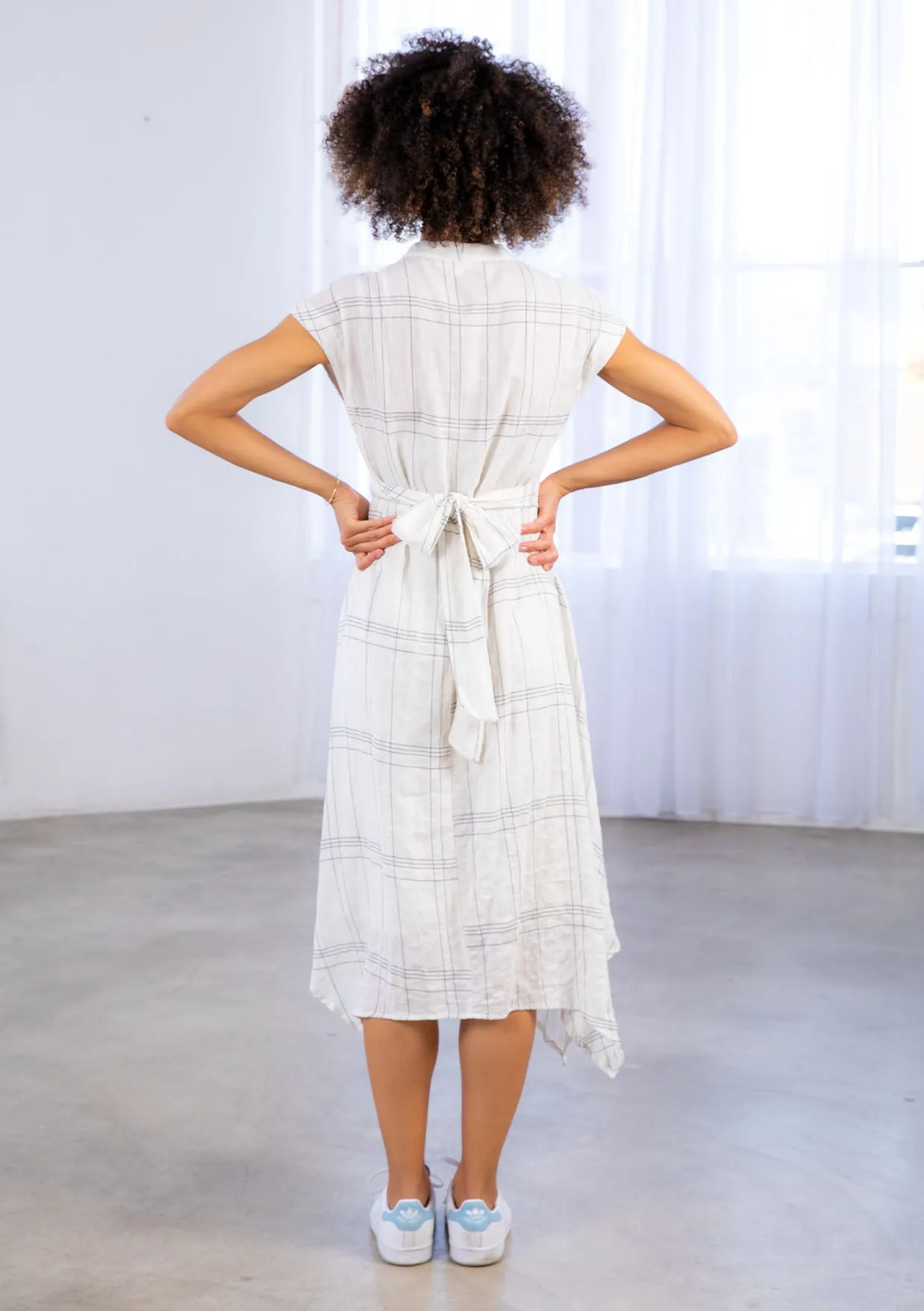 Plaid Wrap Tie Handkerchief Midi Dress