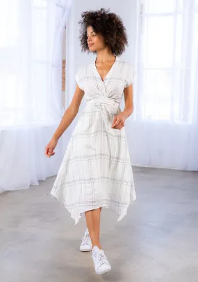 Plaid Wrap Tie Handkerchief Midi Dress