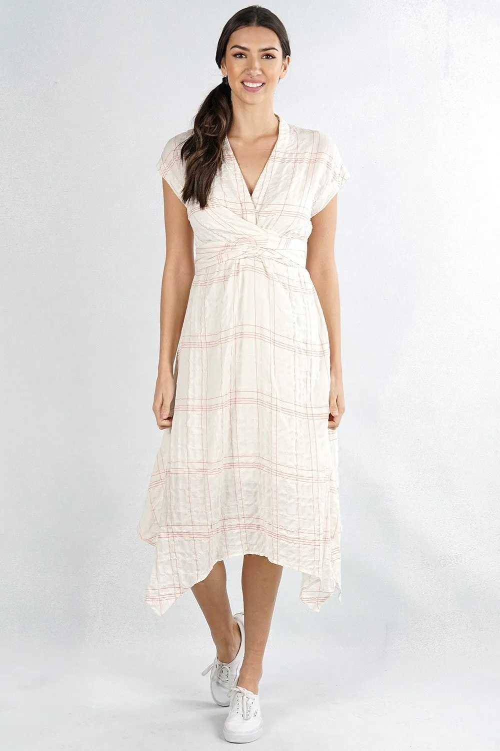 Plaid Wrap Tie Handkerchief Midi Dress