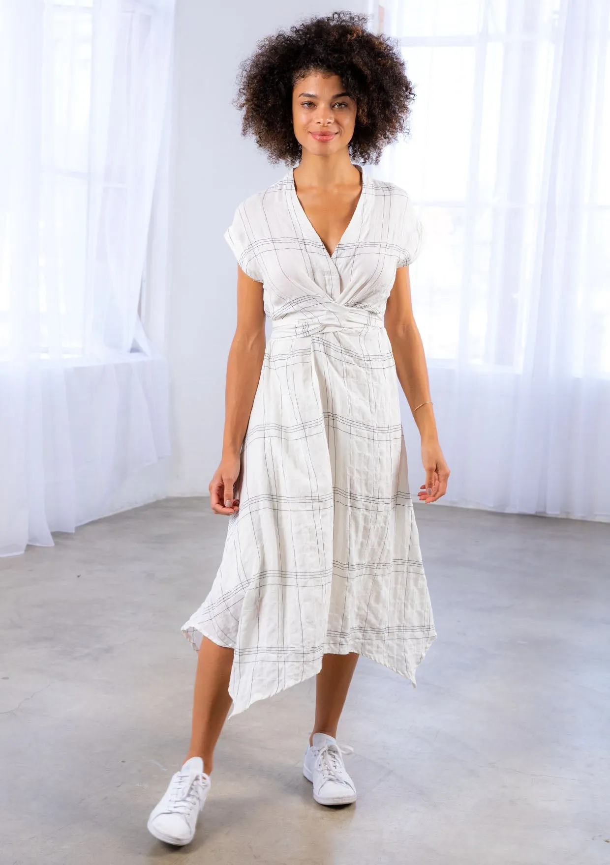 Plaid Wrap Tie Handkerchief Midi Dress