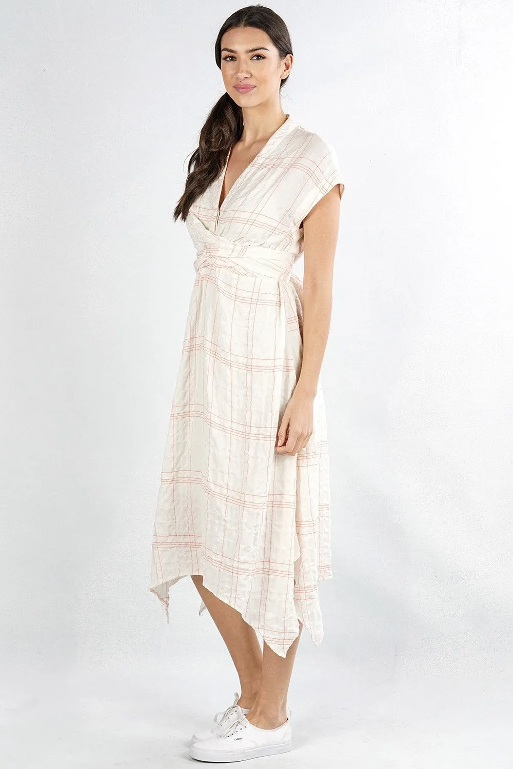 Plaid Wrap Tie Handkerchief Midi Dress