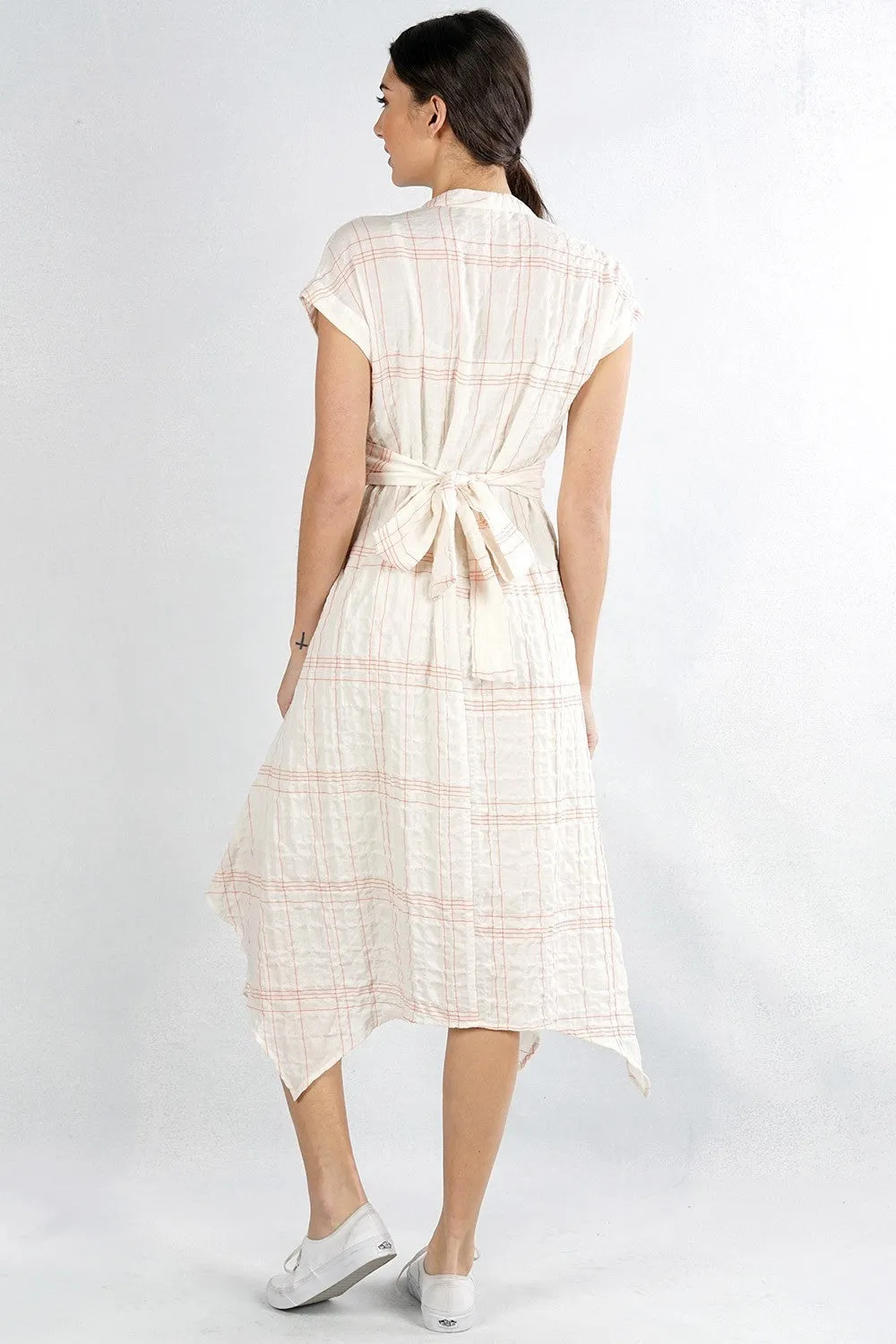 Plaid Wrap Tie Handkerchief Midi Dress