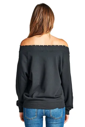 Plain Oversized Long Sleeve Lightly Distressed Ribbed Hem Knit Pullover Sweater Top