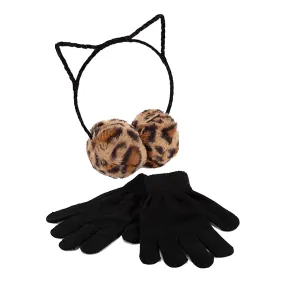 Printed Leopard Faux Fur Kitty Earmuff &  Gloves