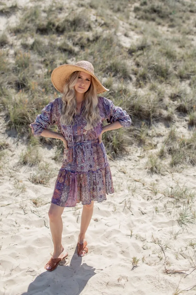 Purple Boho Tiered Midi Skirt
