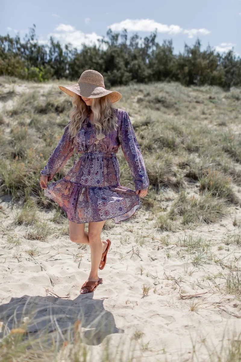 Purple Boho Tiered Midi Skirt