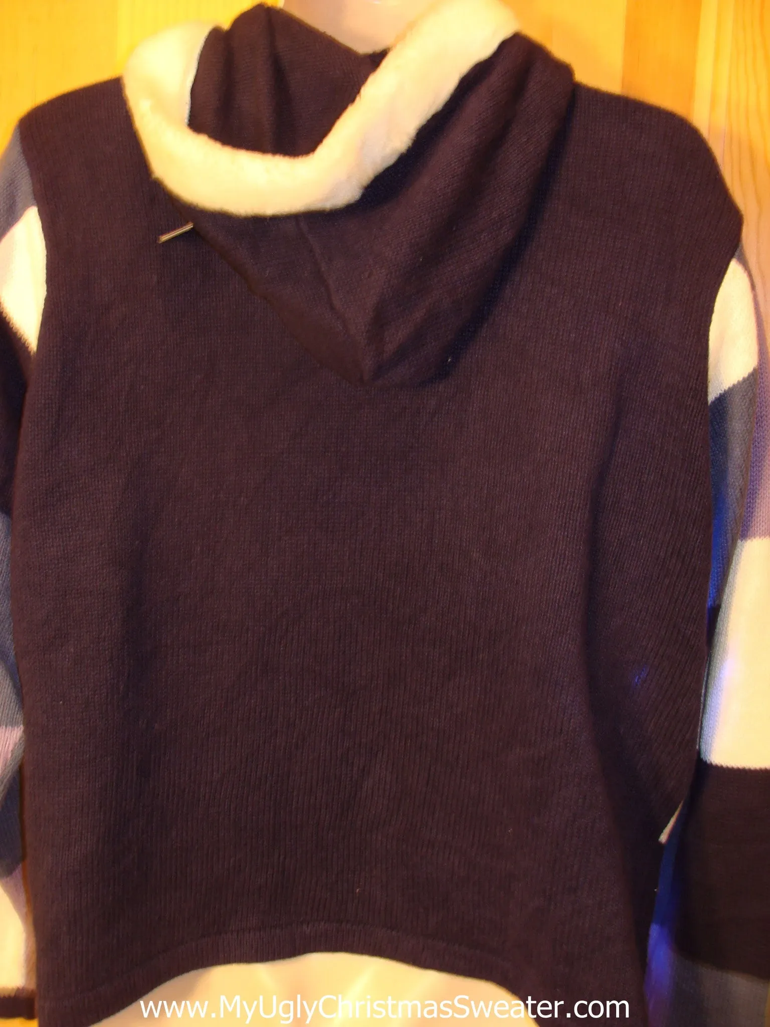 Purple Checkered Light Up Sweater Hoodie with Snowmen