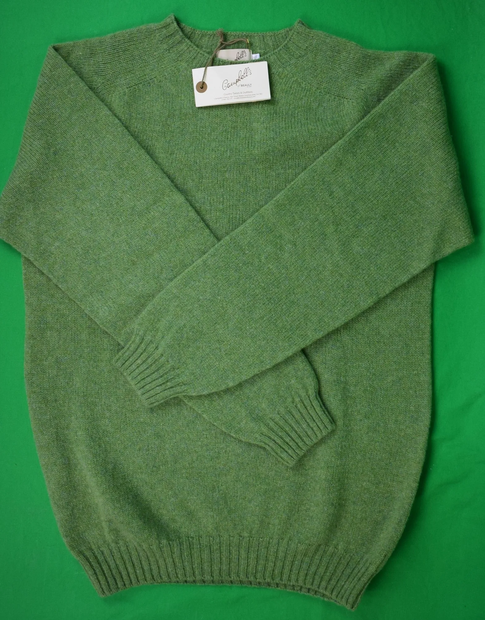 "Campbell's Of Beauly Scottish Shetland Apple Green Crewneck Sweater" Sz XL (NWT) (SOLD)