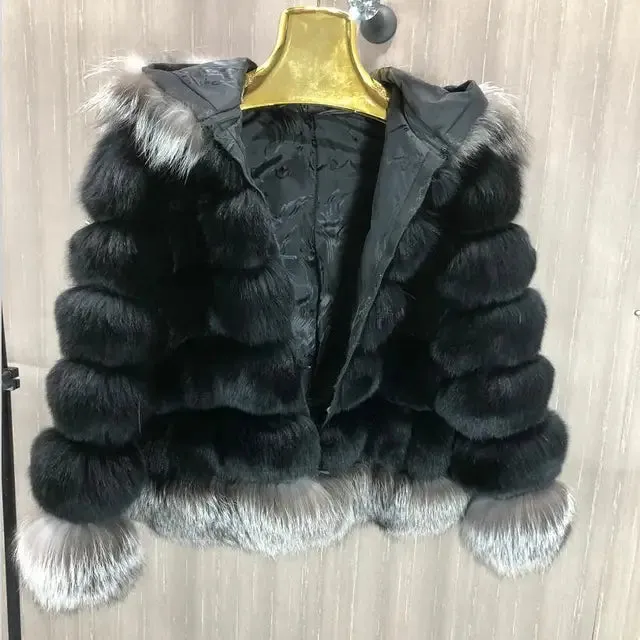 QURLMAE Reversible Natural Real Fox Fur Coat