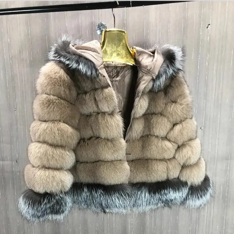 QURLMAE Reversible Natural Real Fox Fur Coat