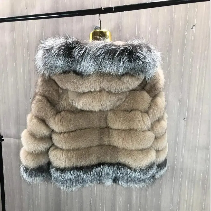 QURLMAE Reversible Natural Real Fox Fur Coat