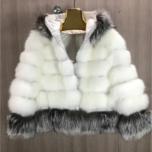 QURLMAE Reversible Natural Real Fox Fur Coat