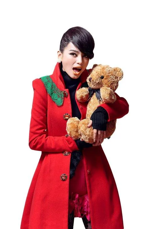 Red lace collar fall winter long high fashion coat jacket- Kenjiio