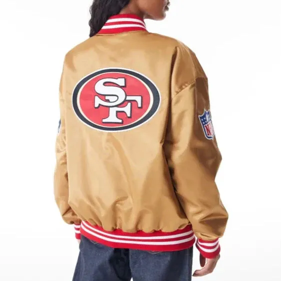 San Francisco 49Ers NFL Beige Satin Bomber Jacket