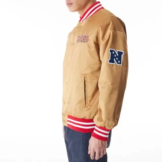 San Francisco 49Ers NFL Beige Satin Bomber Jacket