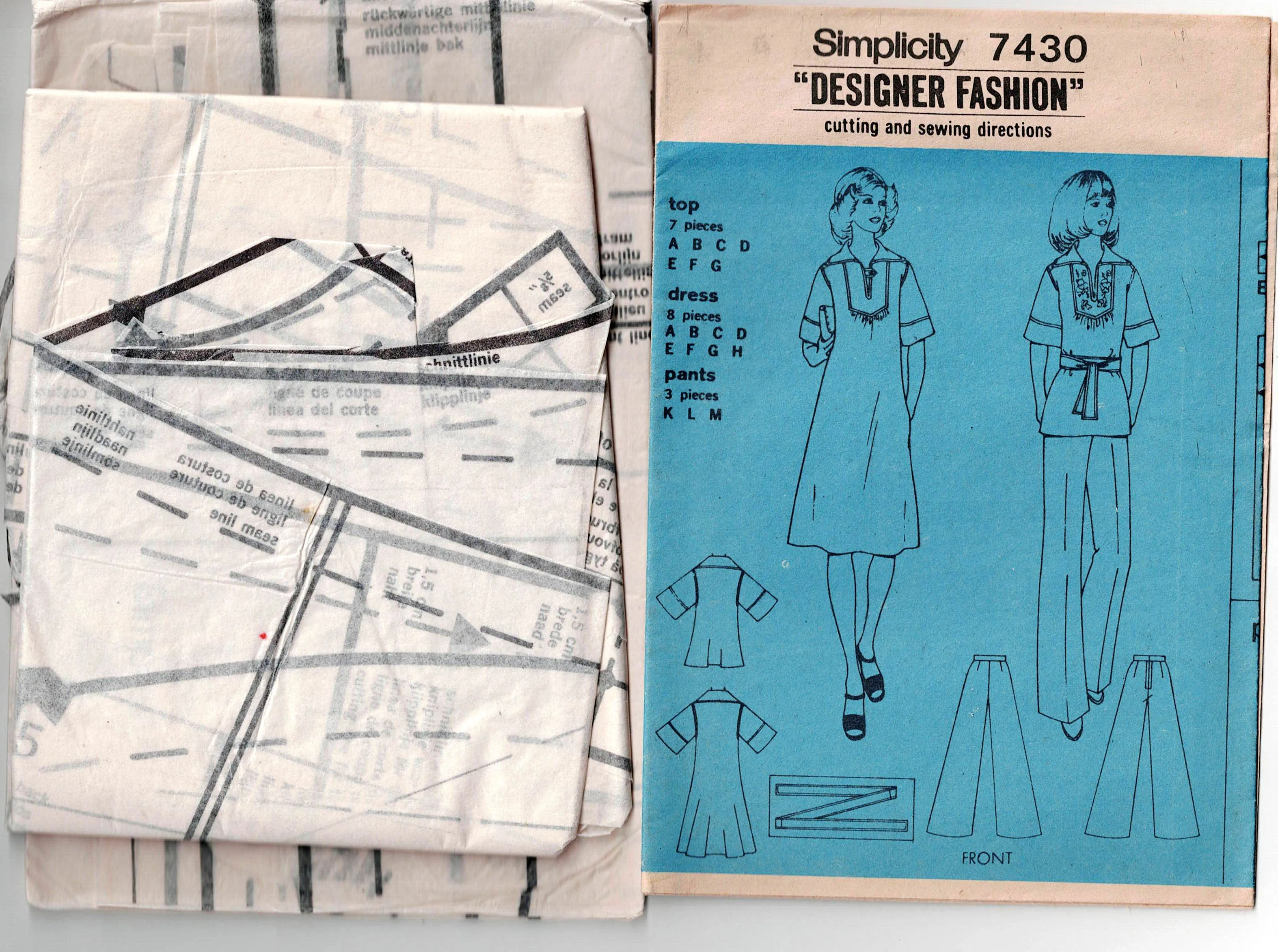 Simplicity 7430 Womens Hippie Style Caftan Top Dress & Pants 1970s Vintage Sewing Pattern Size 12 Bust 34 inches