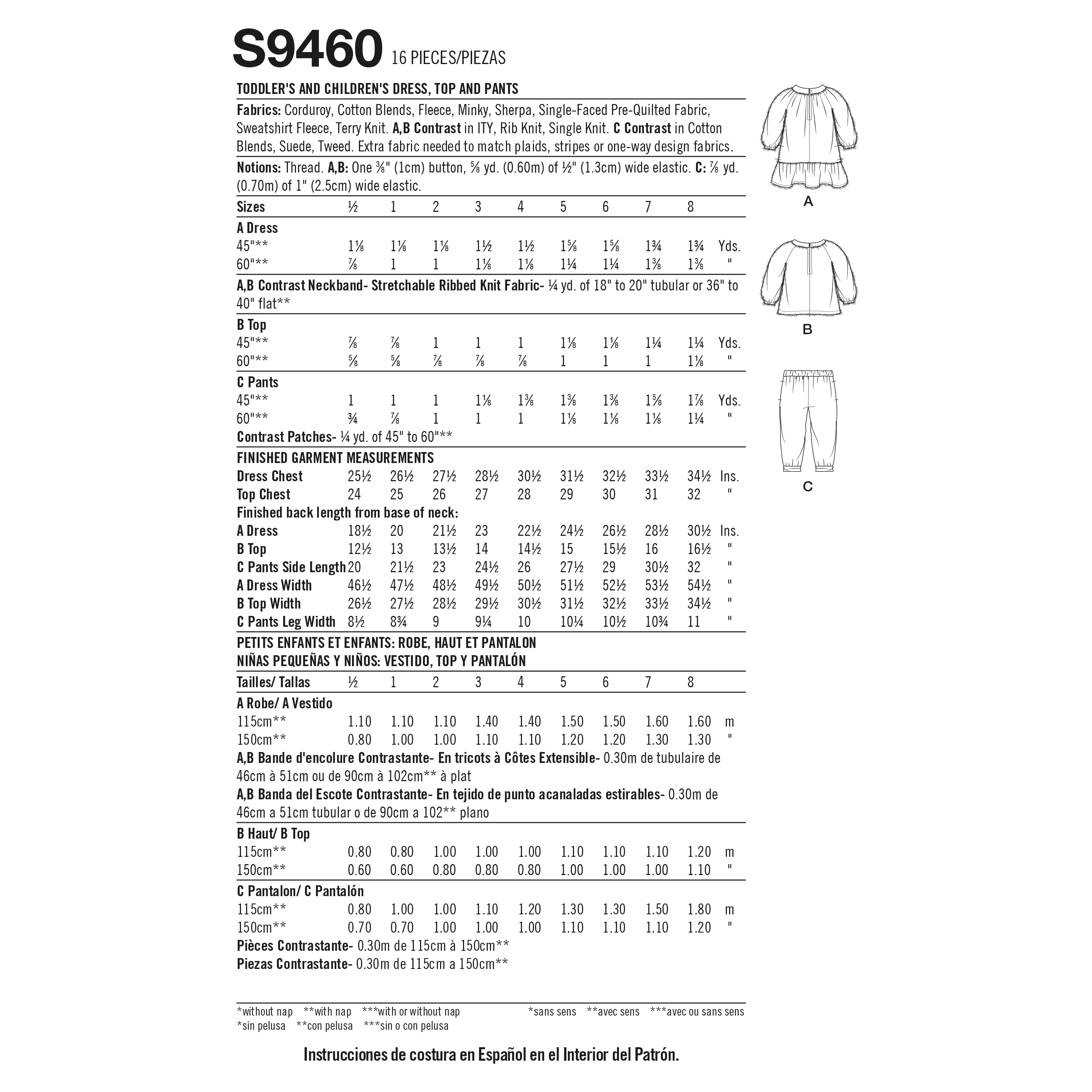 Simplicity Pattern S9460 Toddlers' & Children's Dress, Top & Pants
