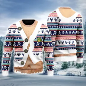 Skull Ugly Sweater, Funny Faux Belly Christmas Ugly Sweater For Men & Women