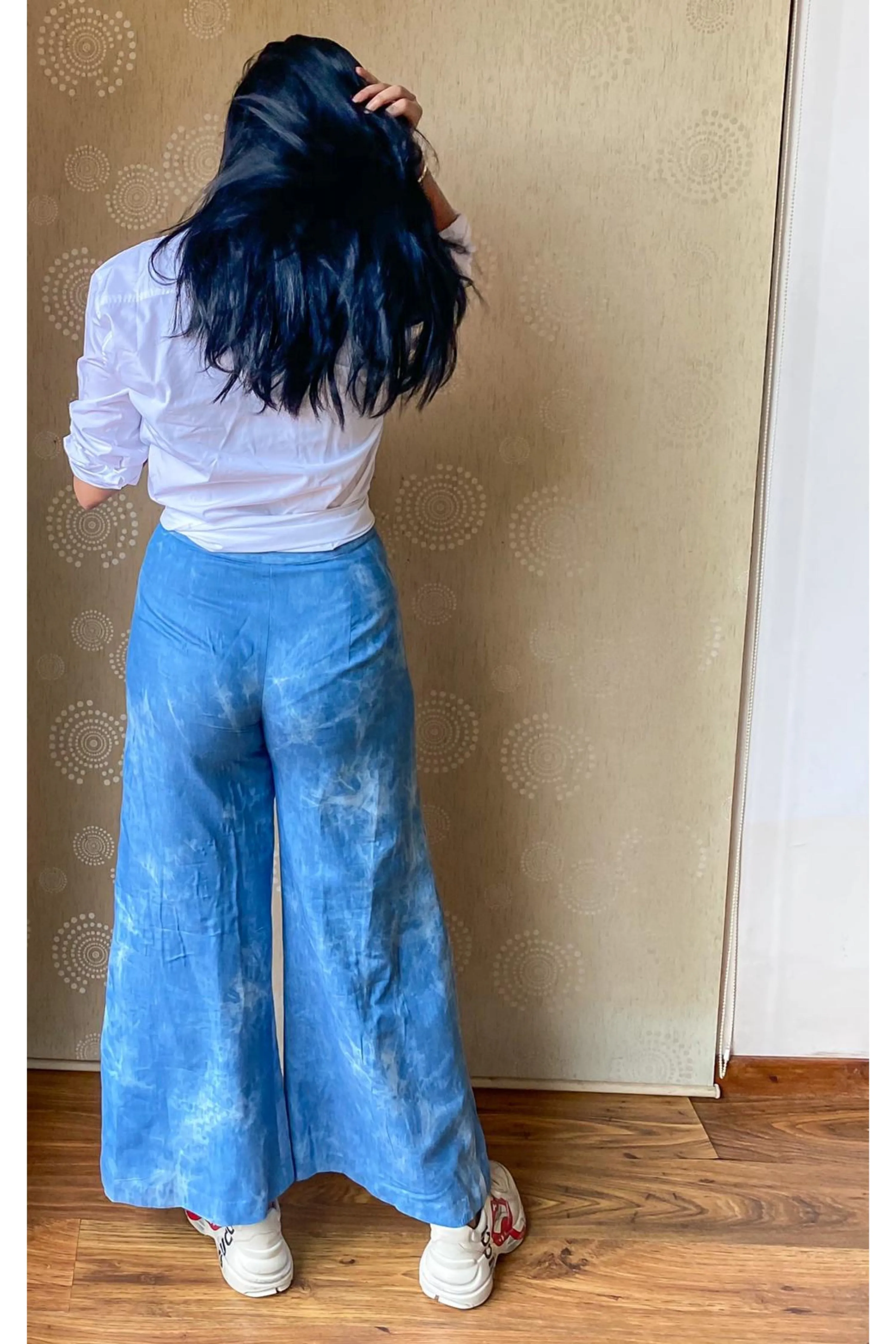 Sky Blue Shaded Denim Flared Pants