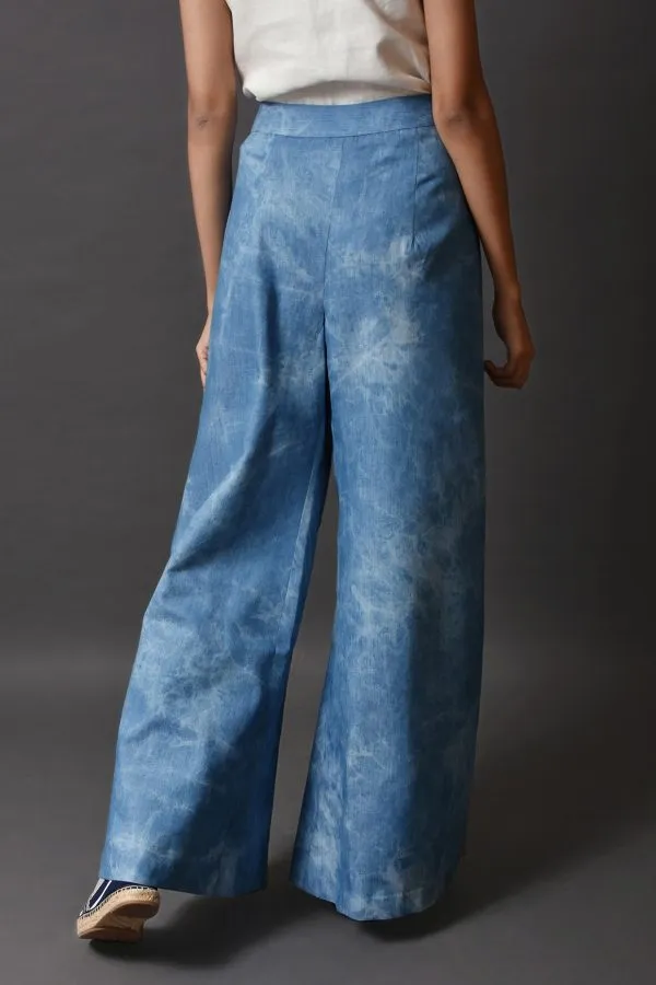 Sky Blue Shaded Denim Flared Pants