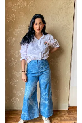 Sky Blue Shaded Denim Flared Pants