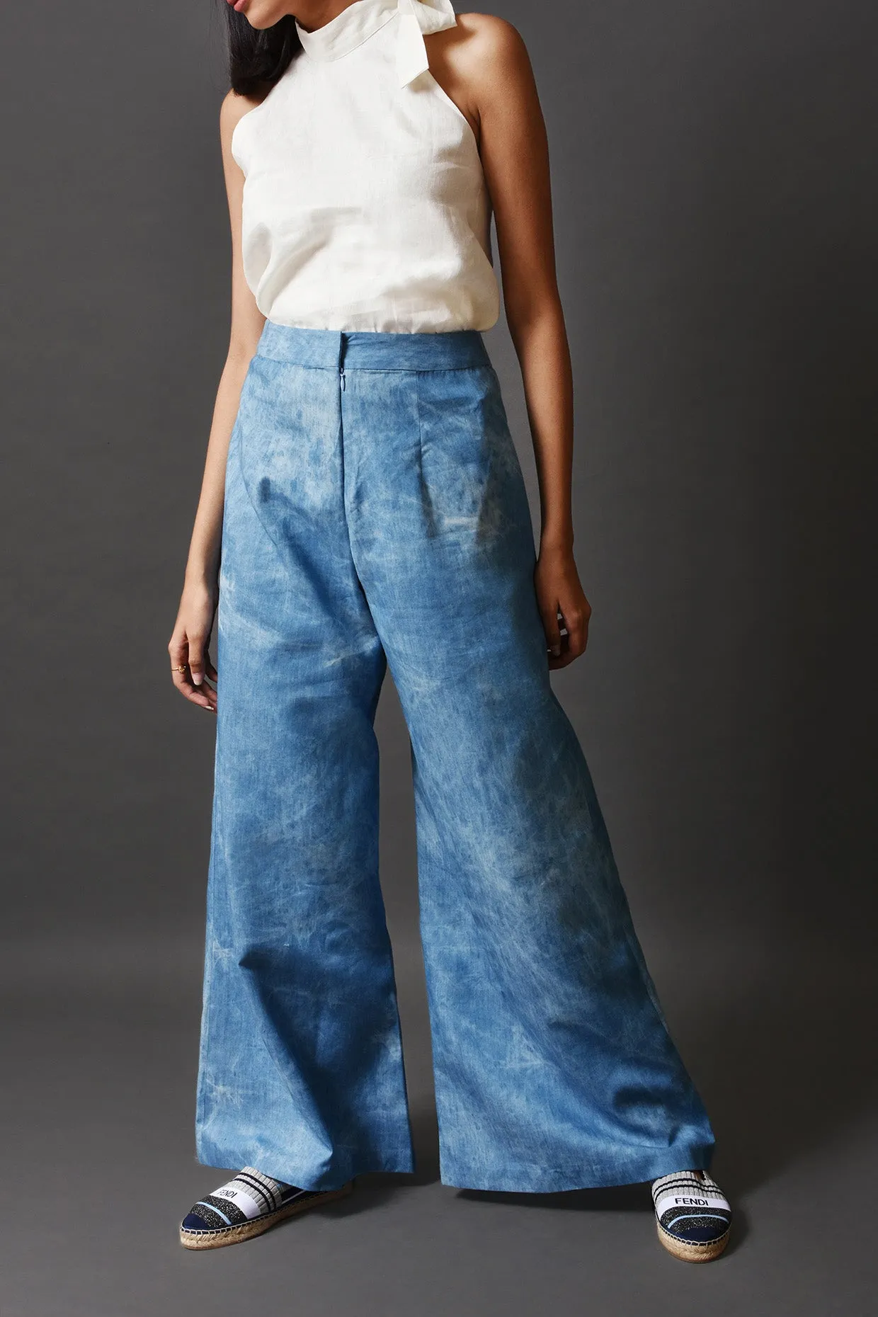 Sky Blue Shaded Denim Flared Pants