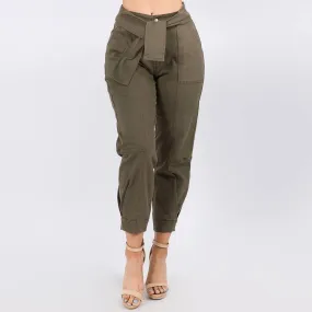 Sleeve Tie High Waist Olive