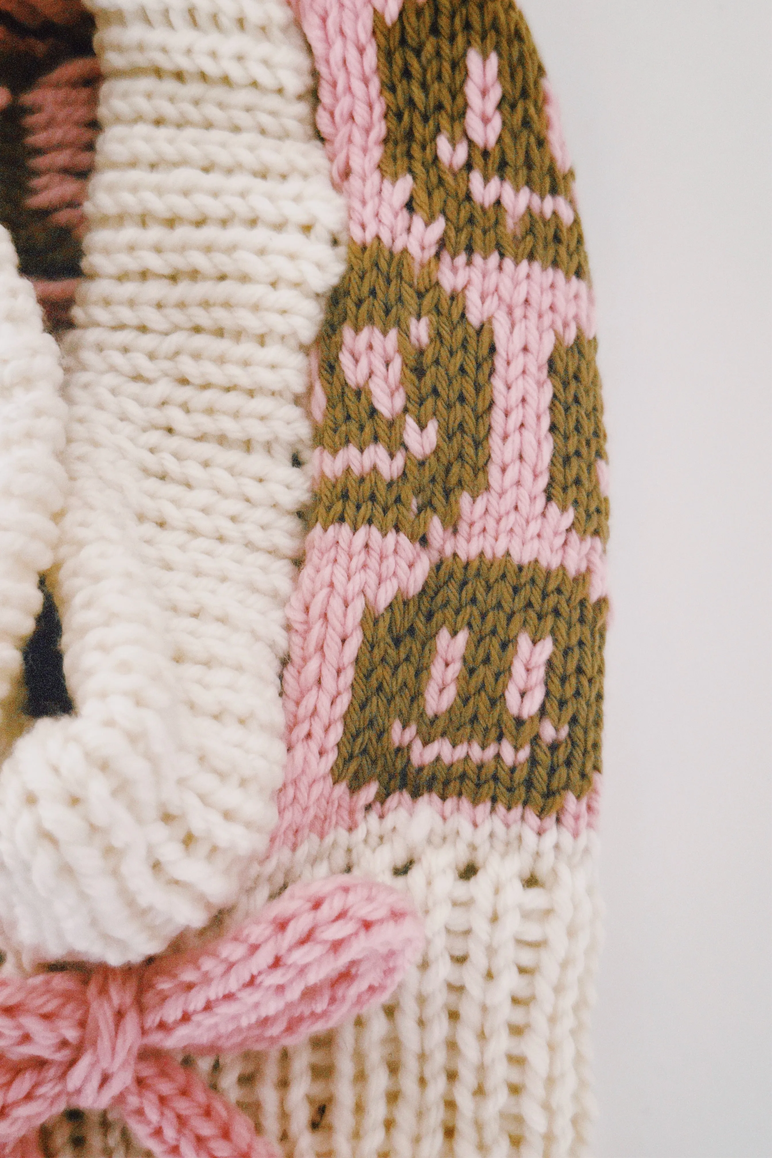 Smiley Aran Salmon, Ivory and Brown Balaclava