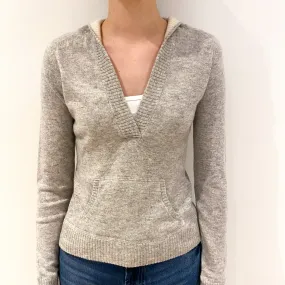 Smoke Grey Cashmere V-Neck Hooded Jumper Extra Small