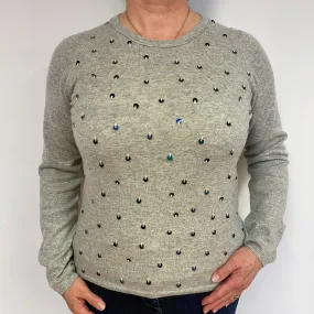 Smoke Grey Sequin Cashmere Crew Neck Jumper Large