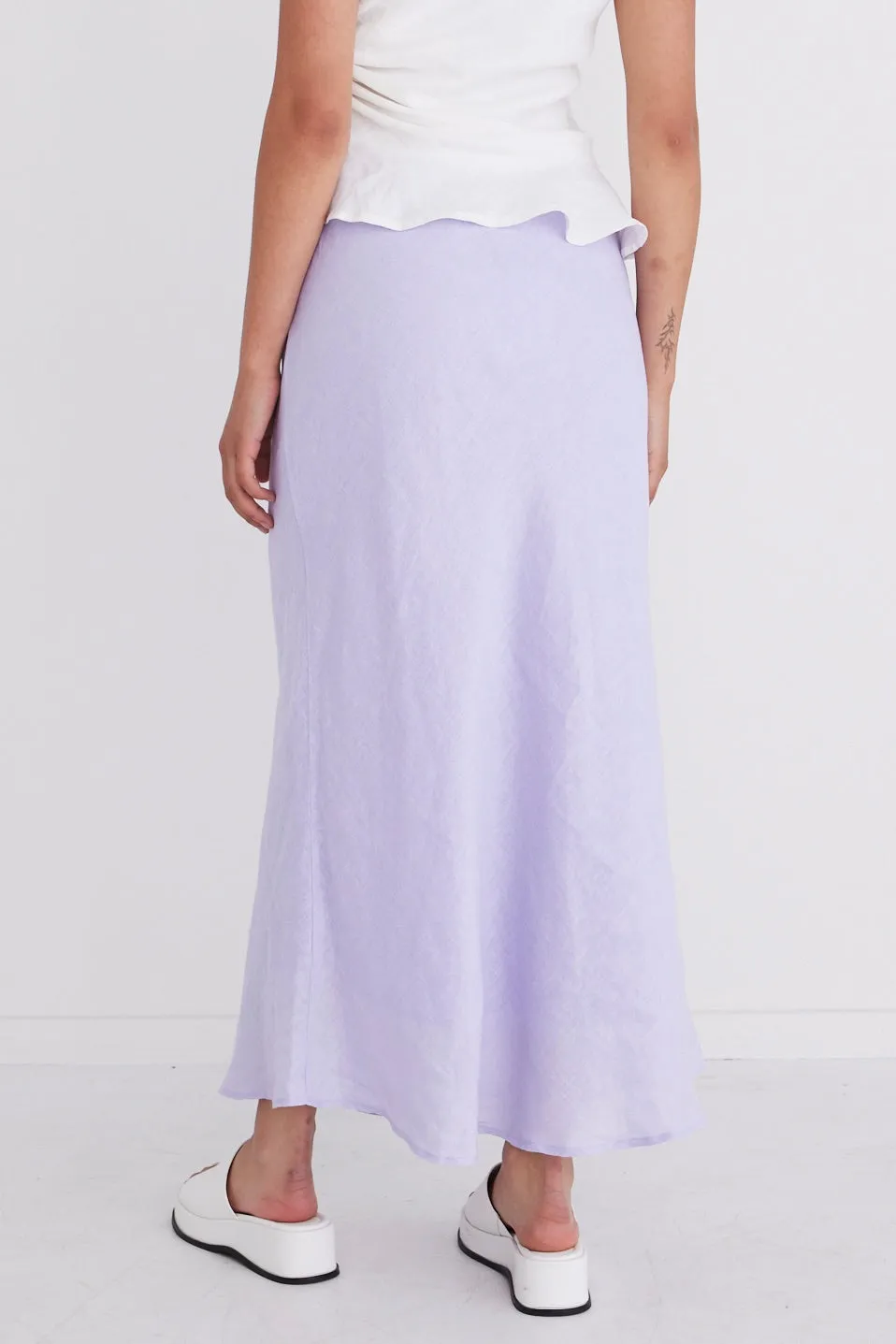 Soulmate Lilac Linen Bias Midi Skirt