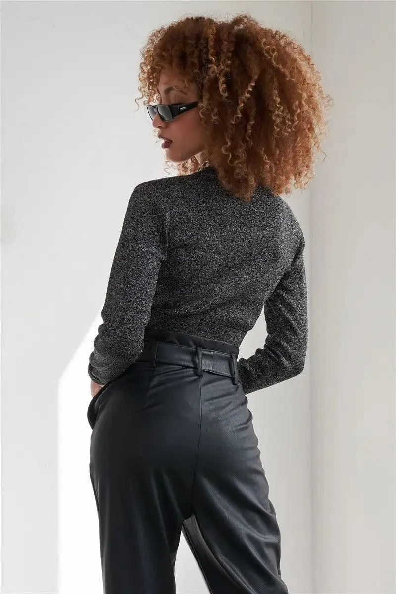 Sparkly Metallic Black Long Sleeve Crop Cardigan