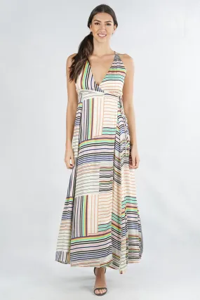Striped Sleeveless Criss Cross Maxi Summer Dress