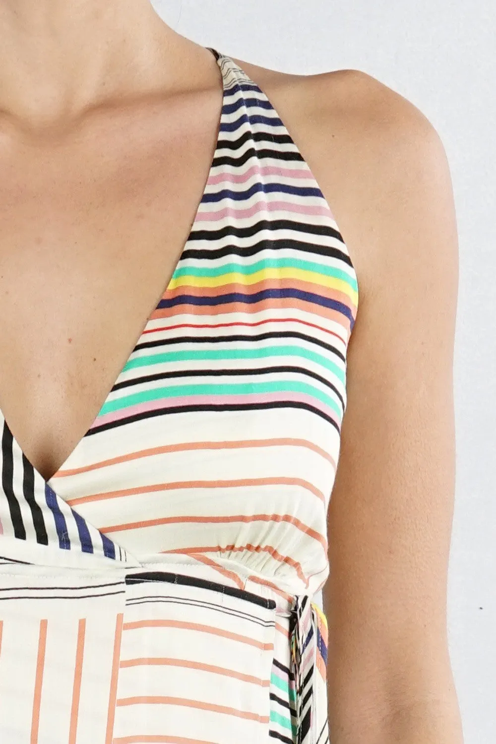 Striped Sleeveless Criss Cross Maxi Summer Dress