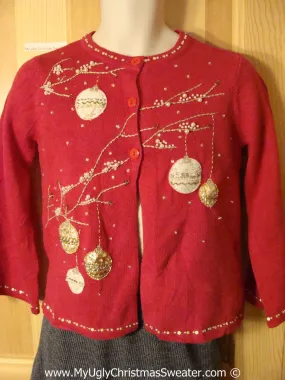 Tacky Christmas Sweater Party Ugly Sweater with Gold Bling Ornaments (f896)