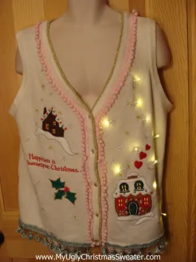 Tacky Ugly Christmas Sweater Vest with Lights and Fringe (g3)