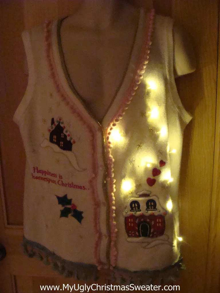 Tacky Ugly Christmas Sweater Vest with Lights and Fringe (g3)
