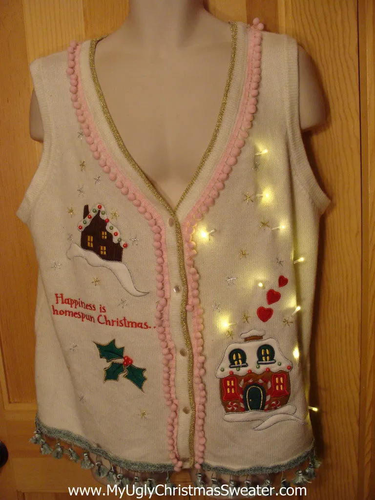 Tacky Ugly Christmas Sweater Vest with Lights and Fringe (g3)
