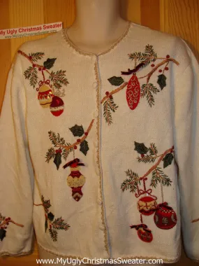 Tacky Ugly Christmas Sweater with Bling Ivy and Ornaments (f98)