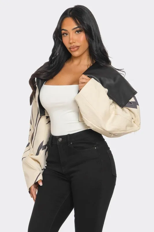 TW0 TONE PUFF SLEEVE BOMBER JACKET